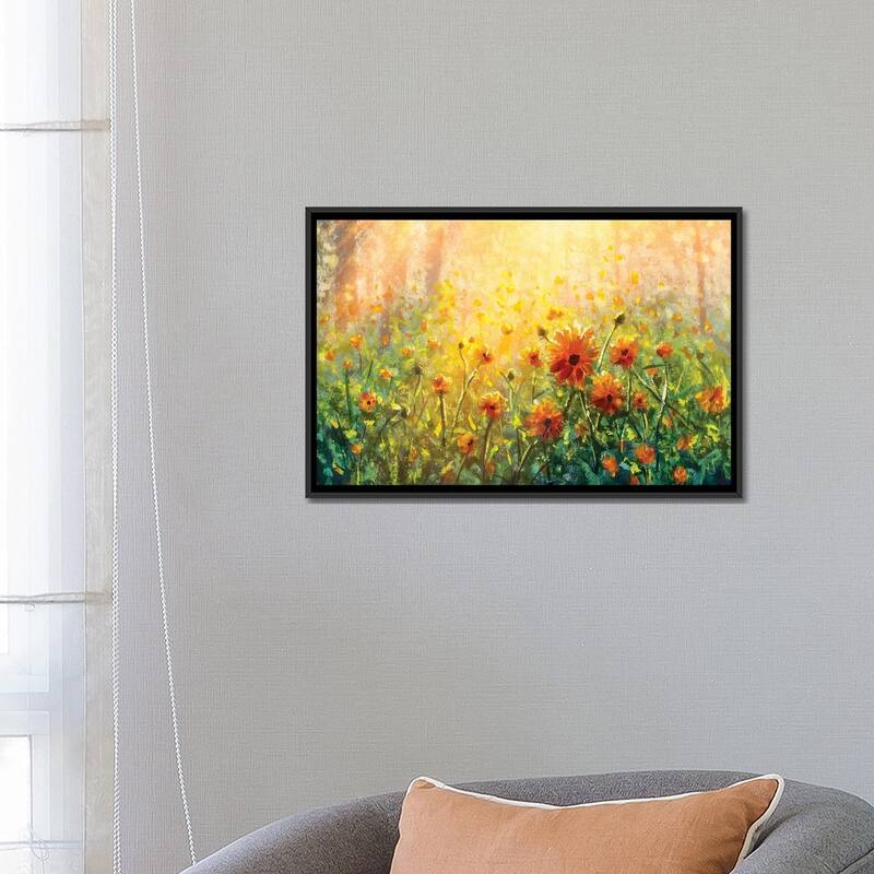 iCanvas "Flower Field In Forest Under The Morning Sunlight" by Valery Rybakow Framed Canvas Print