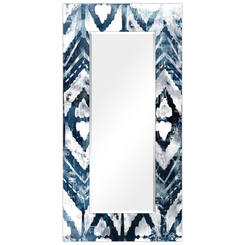 "Indigo Extraction "Abstract Rectangular Beveled Wall Mirror on Free Floating Printed Glass - Clear - 72 x 36