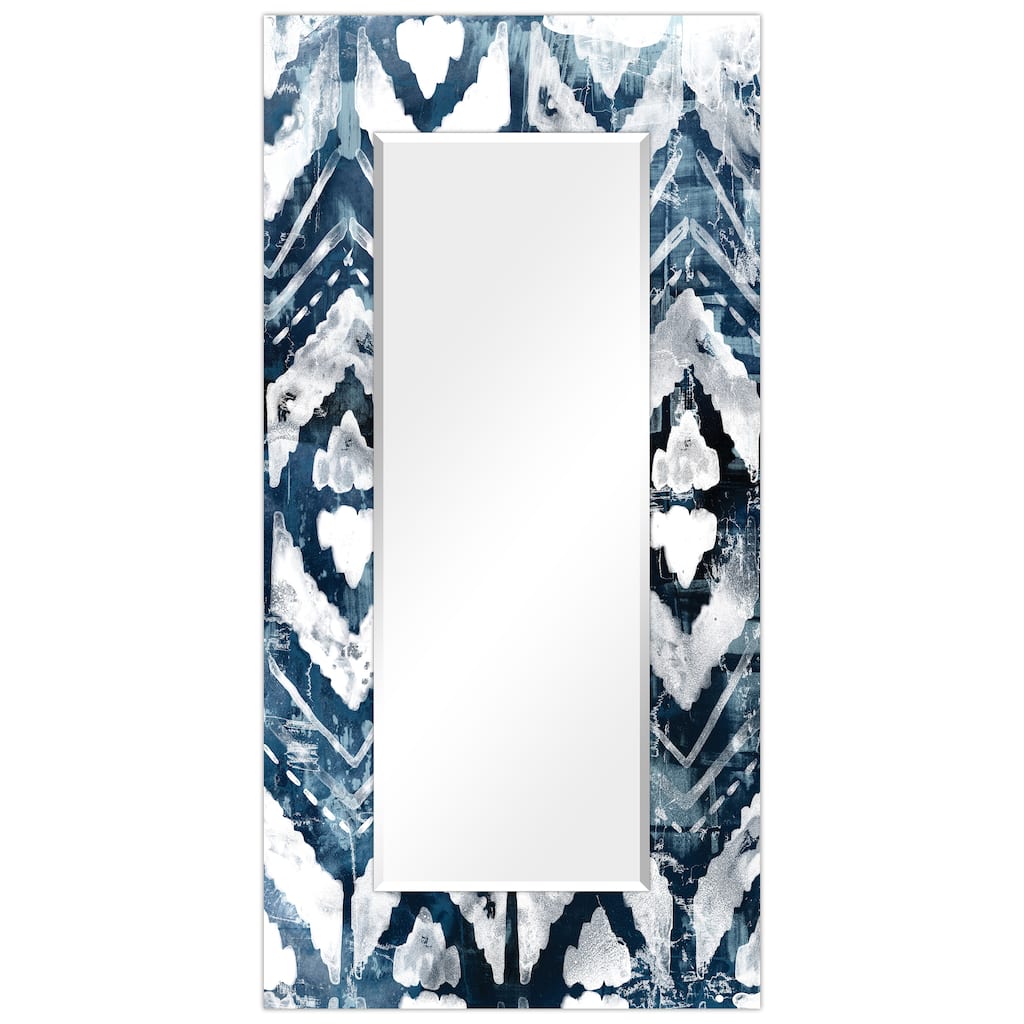 "Indigo Extraction "Abstract Rectangular Beveled Wall Mirror on Free Floating Printed Glass - Clear - 72 x 36
