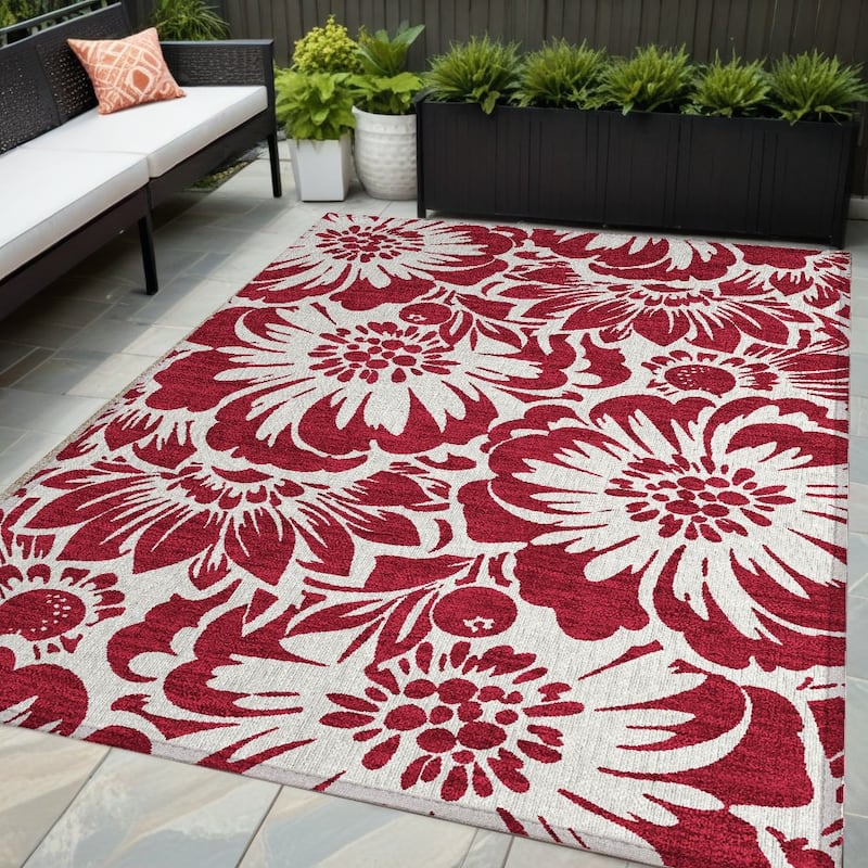 Taz Botanic Elegance Weather Resistant Blended Style Outdoor Rug - 5' X 8' - Multi