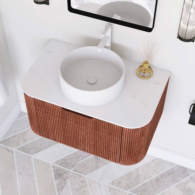 Wall-Mounted Bathroom Vanity with White Round Ceramic Sink