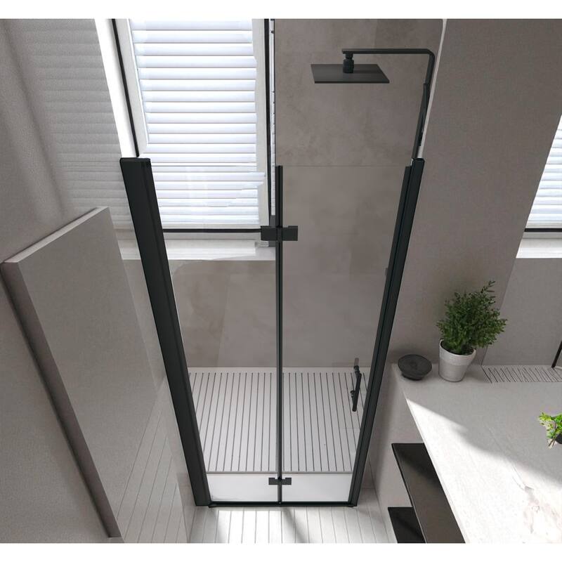 Bifold Shower Door 32/34/36 in. x 72 in., 6mm Tempered Glass, Matte Black Frame, Space-Saving Folding Design