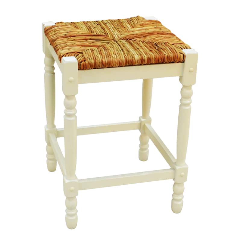 HomeRoots 24" Natural And Antiqued White Solid Wood Backless Counter Height Bar Chair With Footrest - 16.5