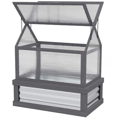 Grey-Silver Fir Wood Cold Frame Mini Greenhouse with Raised Garden Bed