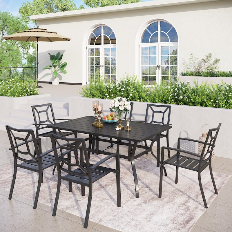 MAISON ARTS 7-piece Outdoor E-coating Metal Patio Dining Set with Stackable Chairs