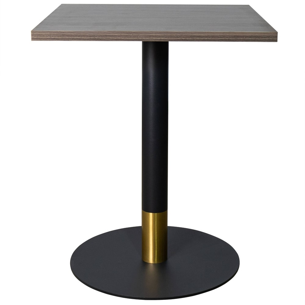 Vail Square Dining Table with 24 in. MDF Tabletop in Black Stainless Steel Round Pedestal Base with Gold Accent Kitchen Table