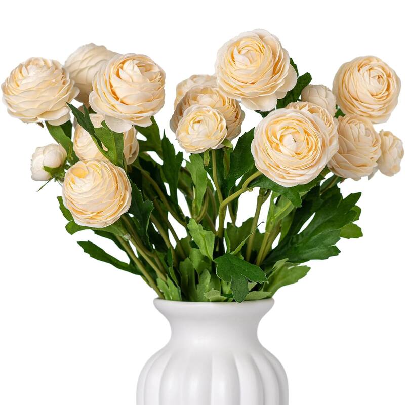 Champagne Silk Decorative Artificial Persian Buttercup Rose Flowers