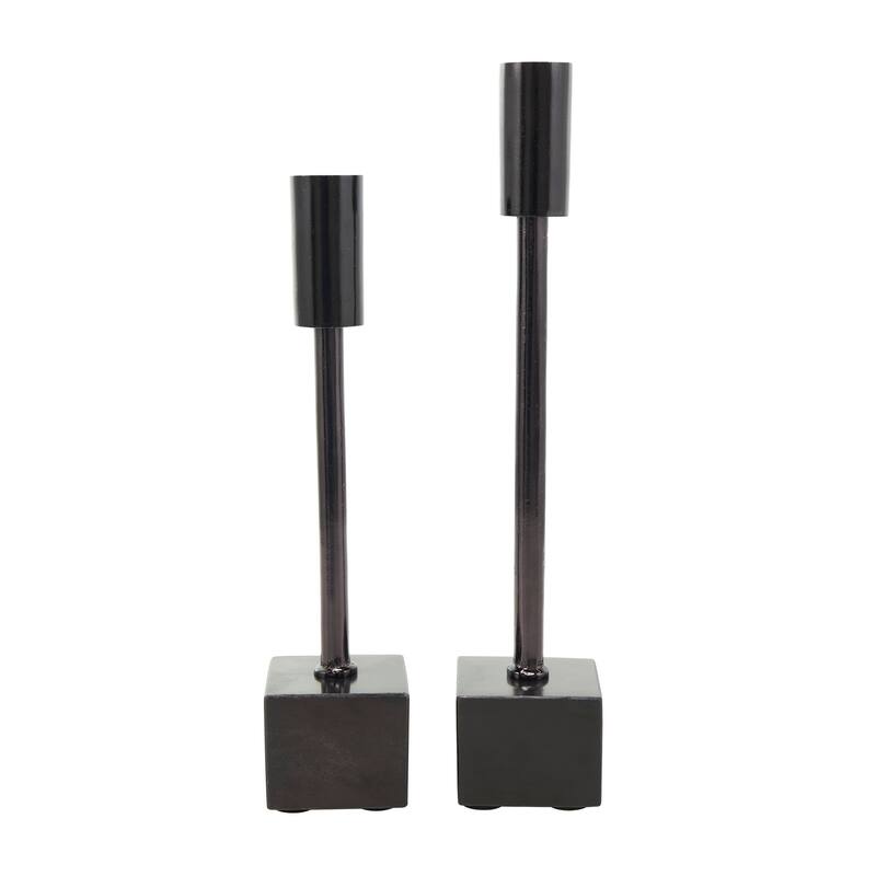 Silver or Black Aluminum Slim Candle Holder with Black Block Bases (Set of 2)