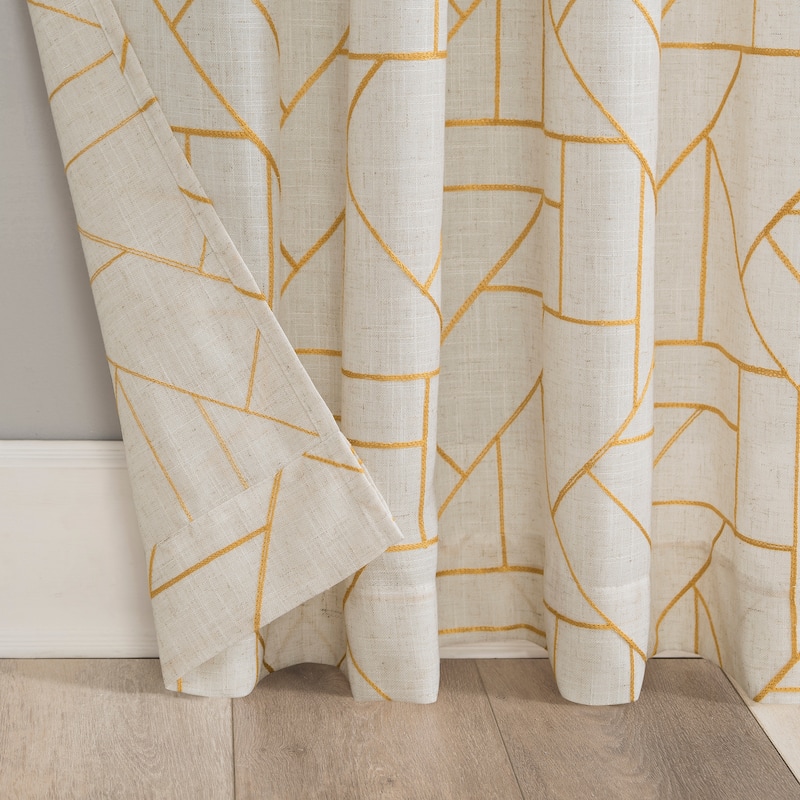 Archaeo Jigsaw Embroidery Linen Blend Curtain, Single Panel