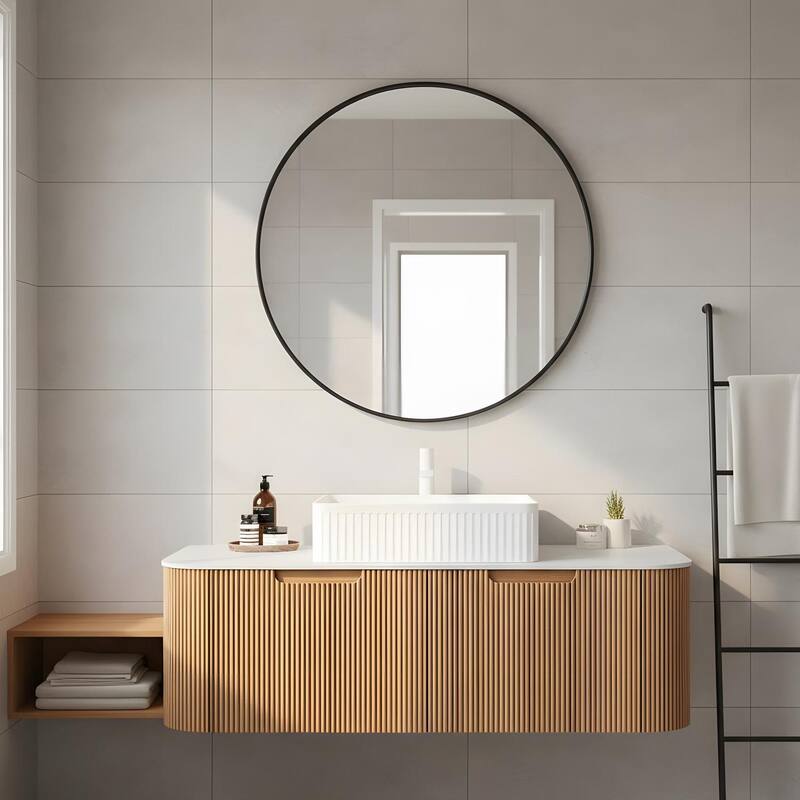 Wall Mounted Bathroom Vanity with White Rectangular Ceramic Basin