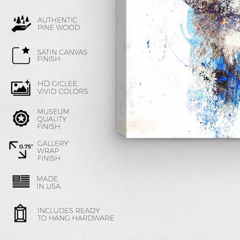 Wynwood Studio Canvas Abstract Snowy Storm Custom White and Dark Blue Modern & Contemporary Wall Art Canvas Print