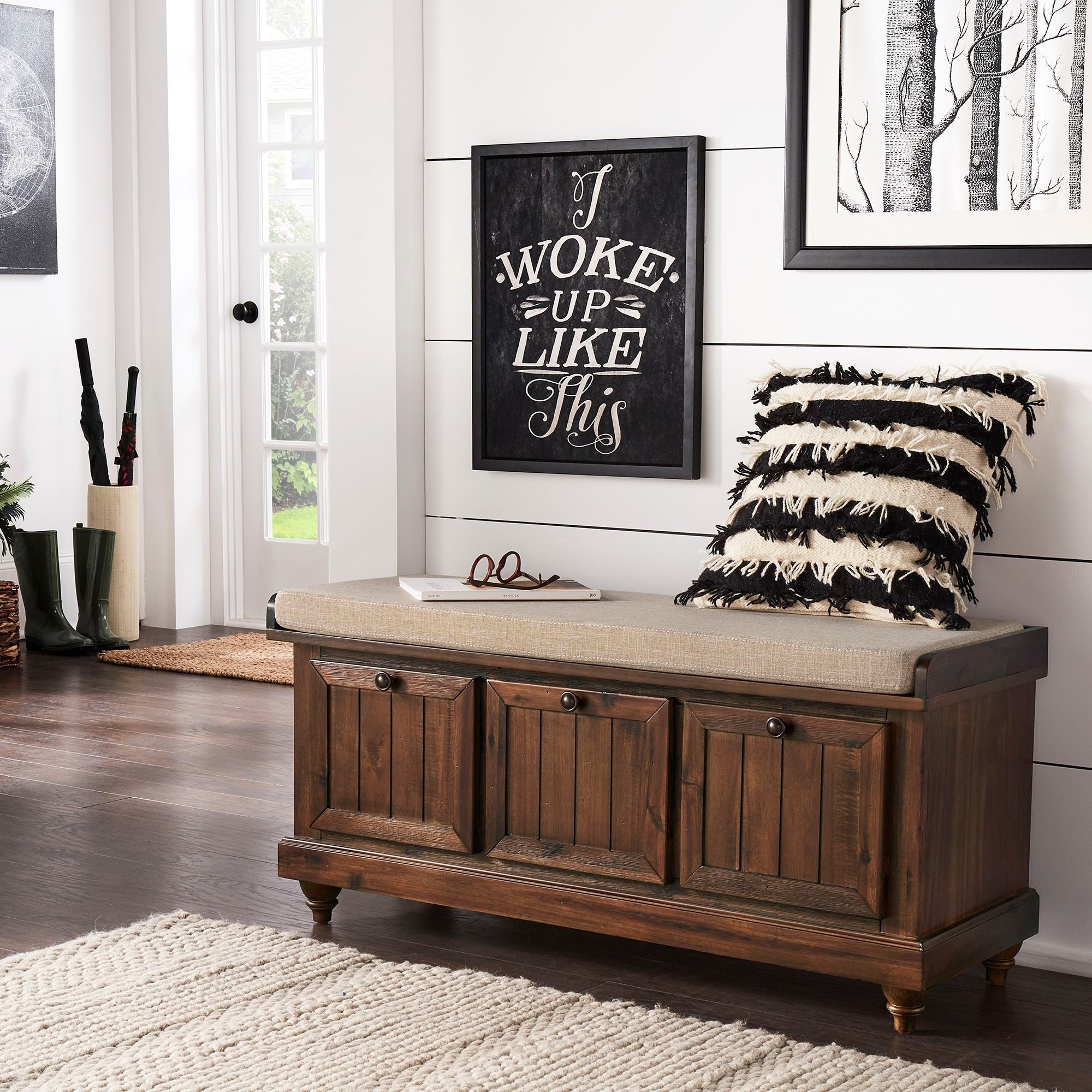 Farmhouse storage bench with cushion shop