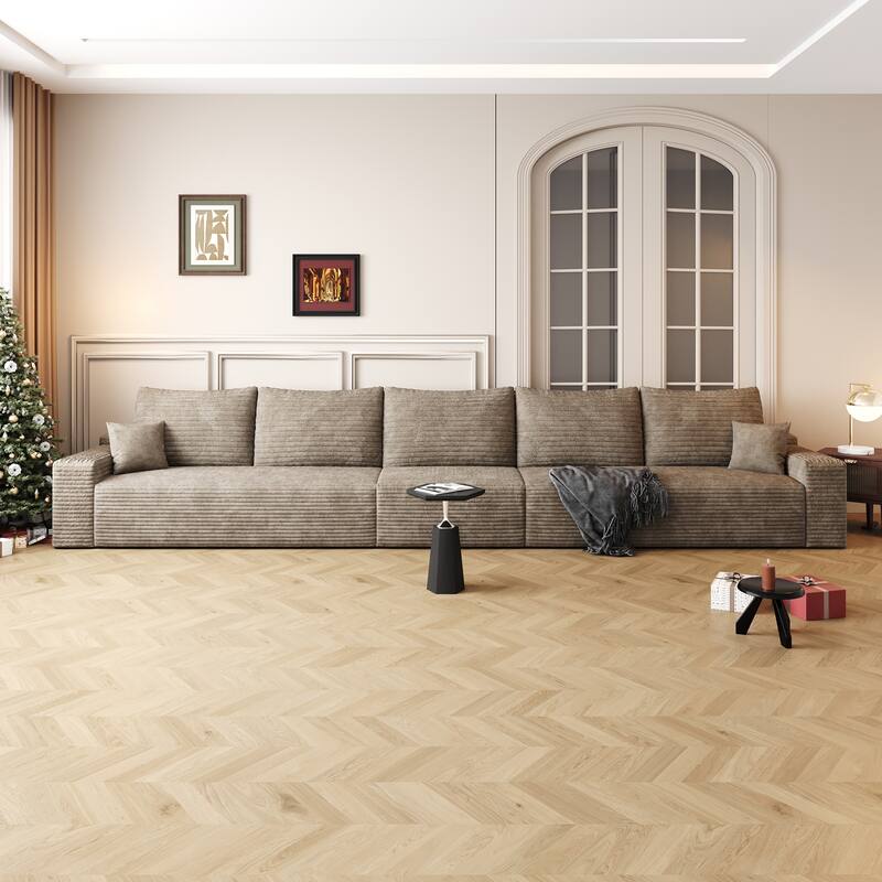 Oversized Deep Seat Sofa Modular Straight Row Sectional Couch Corduroy Upholstered Compression Sofa for Living Room