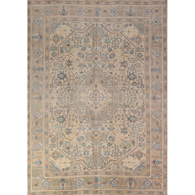 Tabriz Persian Area Rug Hand-Knotted Oriental Beige Wool Carpet - 8'0"x 10'6"