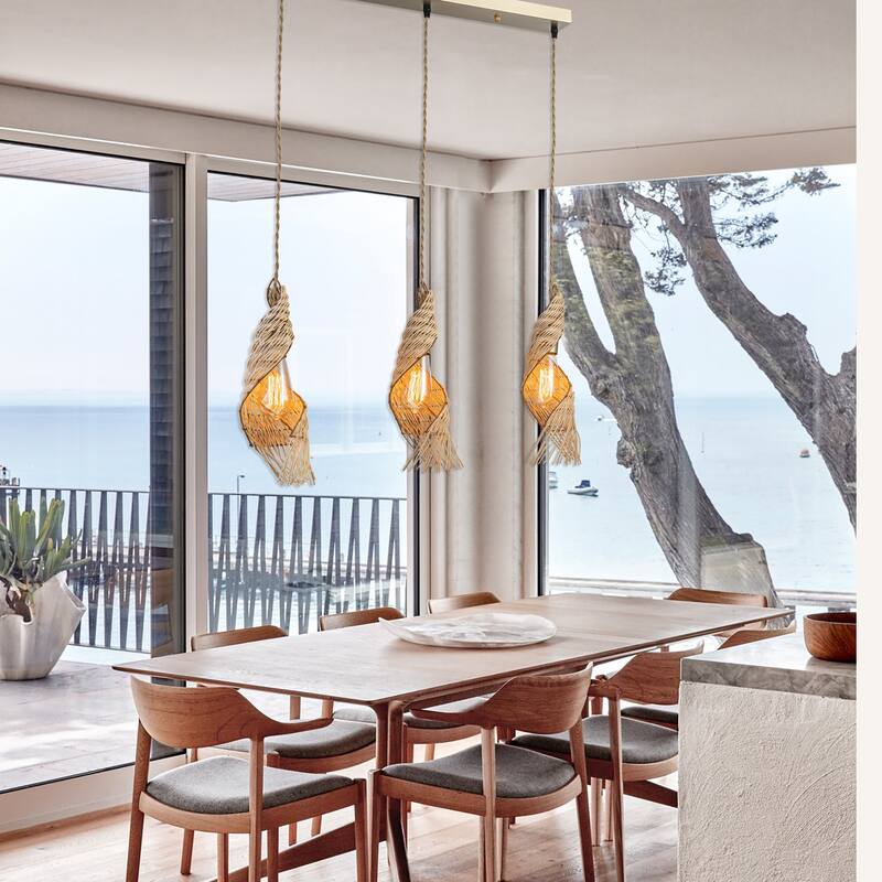Dena 3-Light Modern Rattan Kitchen Island Pendant Light - 24 Inch Wide