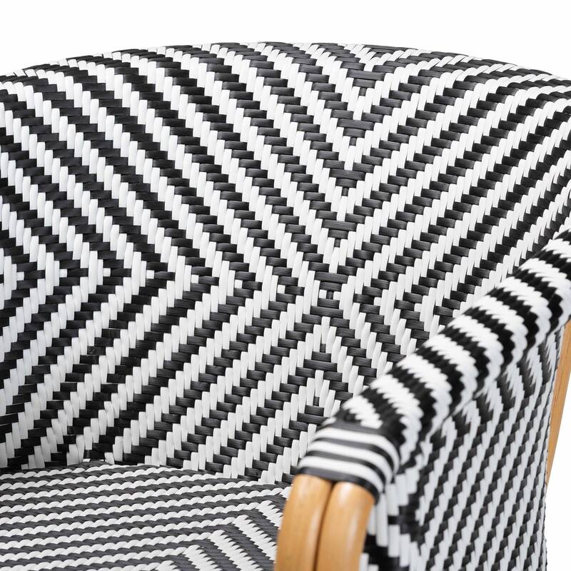 Max Rattan Bistro Armchair - Handwoven Dining Chair with Curved Back and Sloping Arms For Kitchen or Indoor/Outdoor Lounge