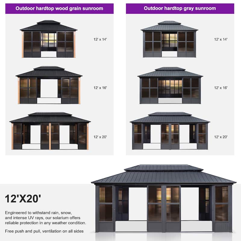 PURPLE LEAF Double Top Outdoor Sunroom Screen House Patio Hardtop Gazebo