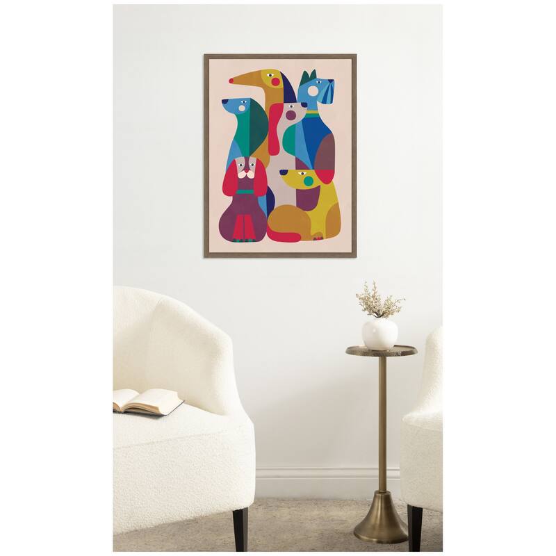 Kate and Laurel Abstract Retro Modern Dogs 02 by Rachel Lee Framed Canvas Wall Art Print