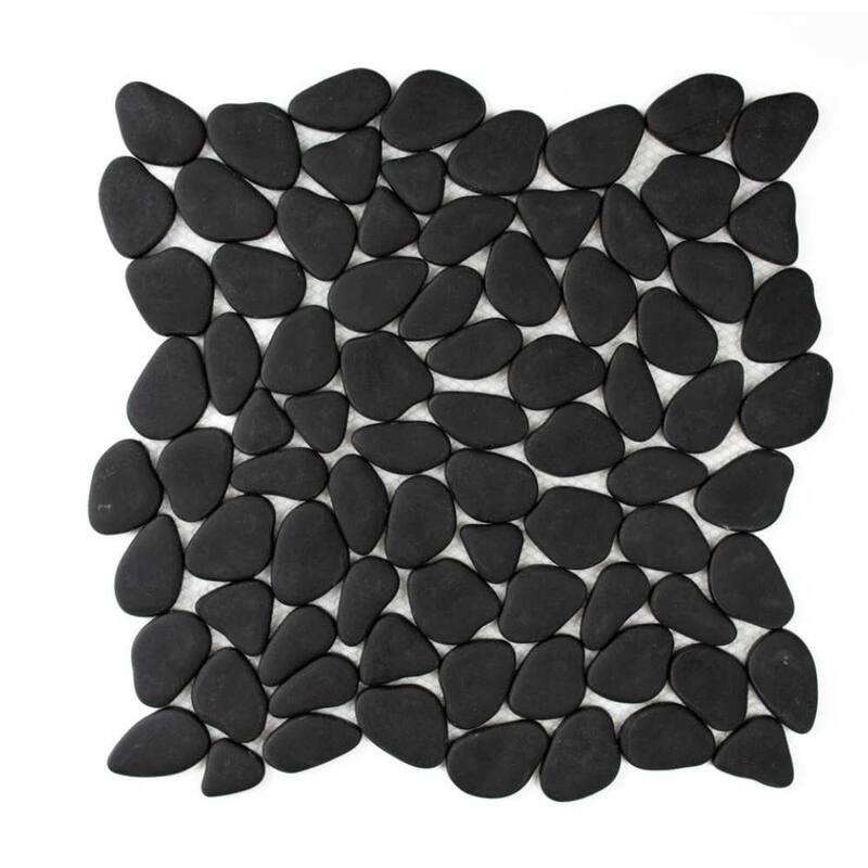 The Tile Life Huron Rock 12x12 Black Glass Mosaic Pebble Floor & Wall Tile