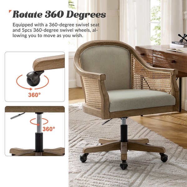 Danilo Farmhouse 360 Degree Swivel Height Adjustable Rattan Desk Chair with RubberWood by HULALA HOME On Sale Bed Bath Beyond 37279359