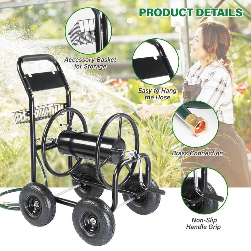 Iron Four-Wheel Hose Reel Cart