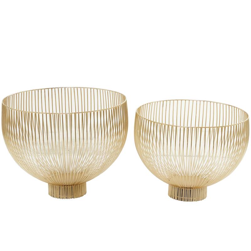 Gold Metal Caged Style Decorative Decorative Bowl (Set of 2)
