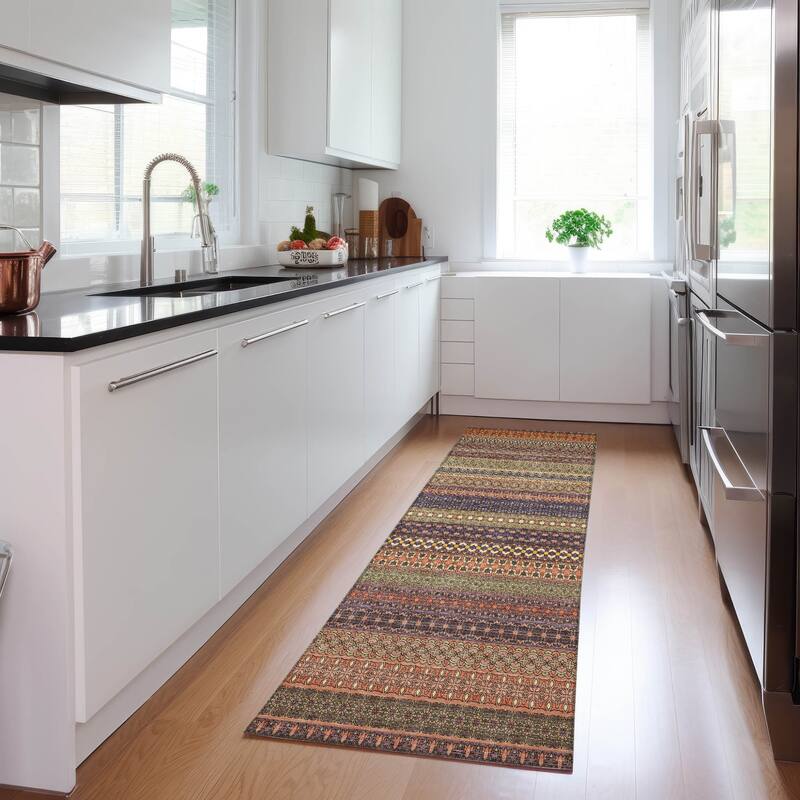 Elri Stripe Weather Resistant Blended Style Outdoor Rug