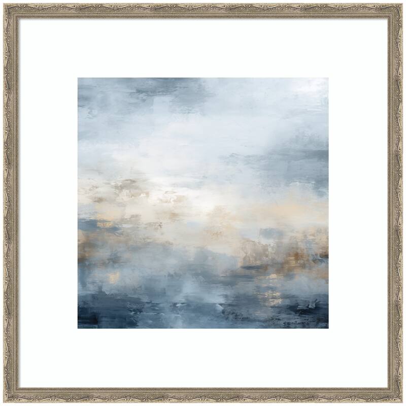 Kate and Laurel Tonal Abstract Oceanic Nautical Serenity Blue by The Creative Bunch Studio Framed Wall Art Print - 26 x 26 - Pewter