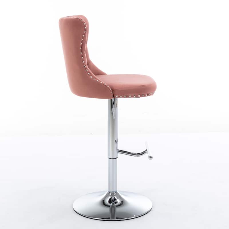 Barstools Adjusatble Seat Height, Modern Upholstered Chrome base Bar Stools with Backs Tufted for Home Pub and（Set of 2）