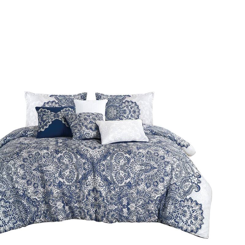 Shatex Estime 7 Pieces Printed Oversized Bedding Comforter Set All-season Reversible Bed in a Bag