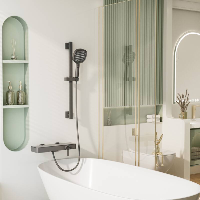 Modland Bathtub Faucet 2-Function Shower System with 3 Modes Handheld Shower,Height Adjustable Shower Slide Bar - Matte Black