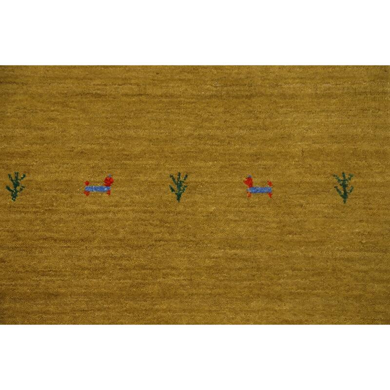 Hand Knotted Oriental 100% Wool Carpet Tribal Animal Pictorial Yellow & Gold Gabbeh Area Rug - 4' 0'' X 2' 0''