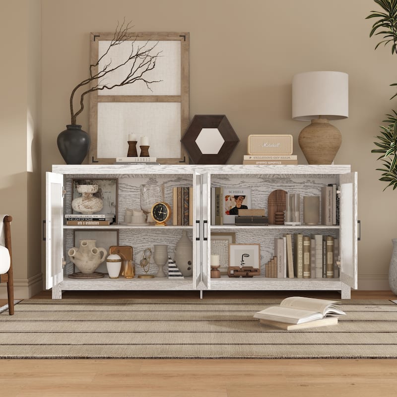 Acrylic Doors Creative White/Brown Buffet Sideboard Bookcase Accent Storage Cabinet: Elegant Storage with Rich Wood Grain Finish