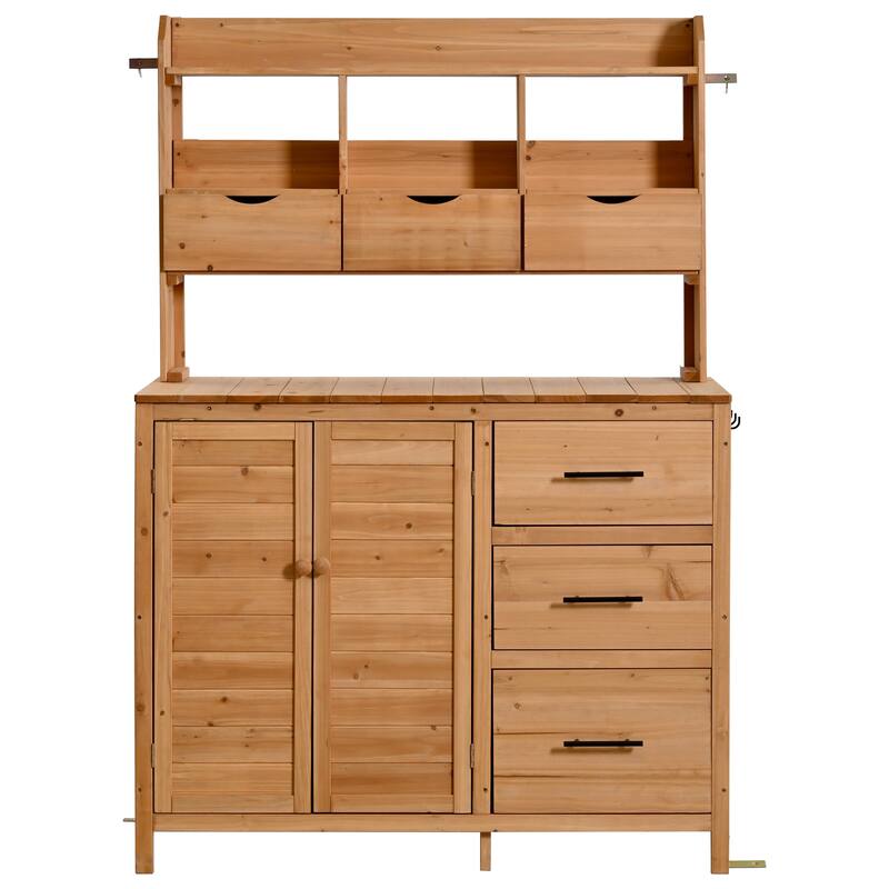 45" Farmhouse Patio Potting Bench Garden Workstation with 6 Drawers & Cabinet