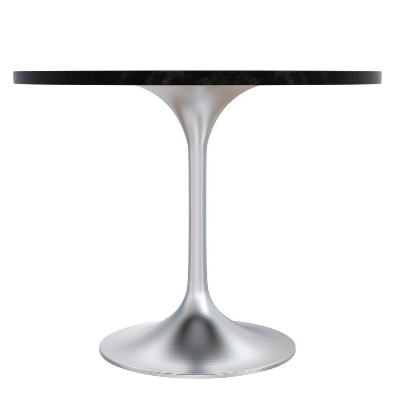 LeisureMod Verve 36" Round Dining Table with MDF Wood TableTop and Brushed Chrome Base for Kitchen & Dining Room
