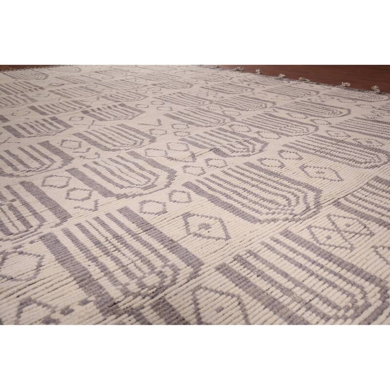 Modern Geometric Moroccan Large Area Rug Hand-Knotted Wool Carpet - 10'0"x 17'11"