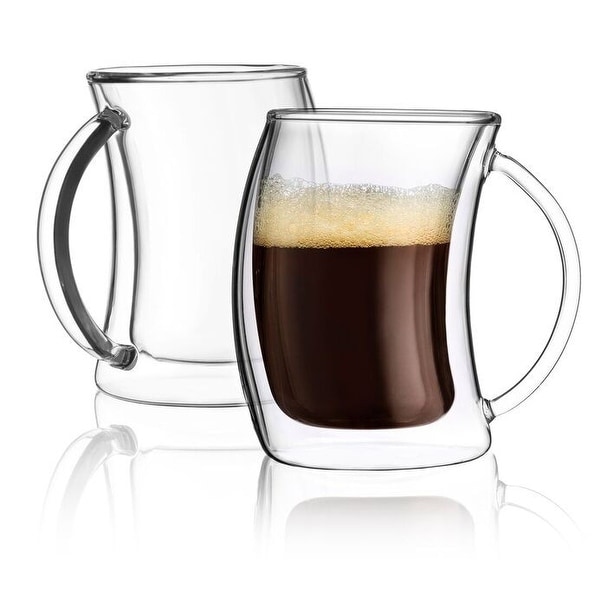 5Oz Double Wall Glass Espresso Cups Set of 4, Insulated Glass Coffee Cups  with H