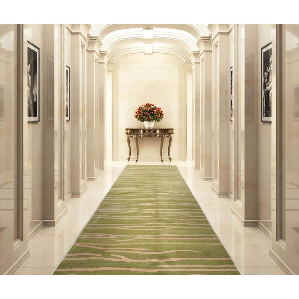 Lime Hand Knotted Wool Runner Graphic Tibetan Rug 2'7"x9'10" - 2' 7'' x 9' 10''