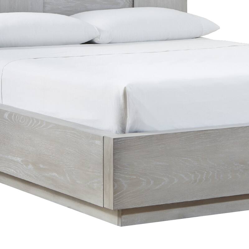 Joe Mahogany Wood Modern Platform Queen Bed, Plinth Base, Gray