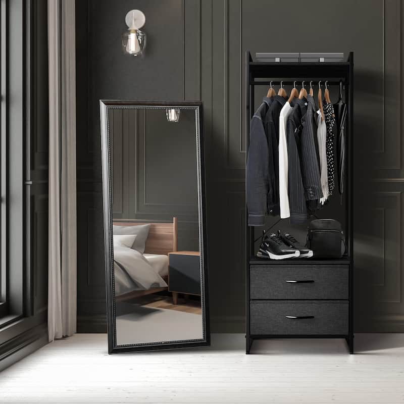 Clothing Rack with 2 Drawers - Tall Closet Stand Dresser for Bedroom