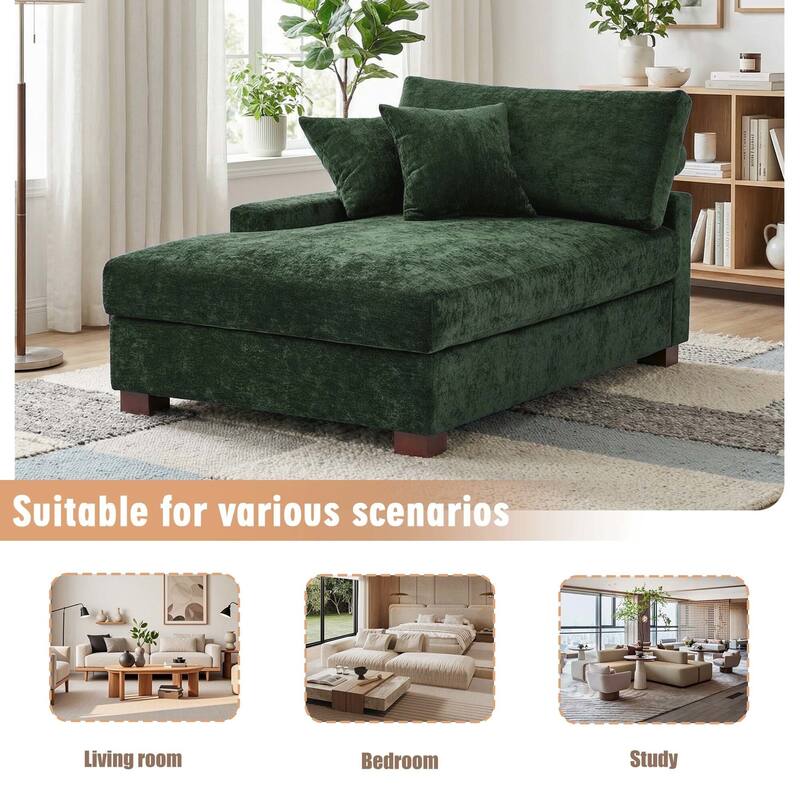 Oversized Chenille Modular Chaise Lounge With Deep Seat