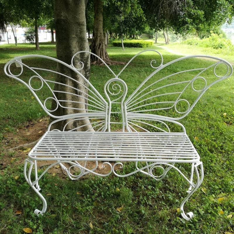 Metal Outdoor 2-Seater Butterfly Garden Bench - 60” L x 17.7” W x 39.2” H