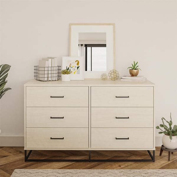 dresser ivory Neutral 6 Drawer Leaf the cabinet features chip Athon Wide Dresser With 7