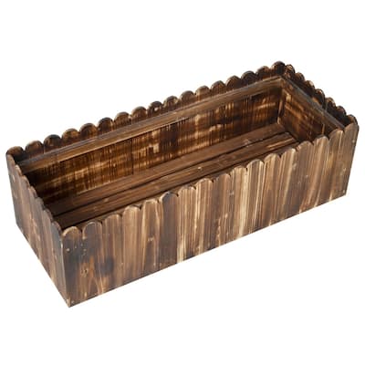Natural Fir Wood Rectangular Planter Box with Drainage Holes 39.5 Inch Raised Garden Bed for Vegetables Herbs Flowers