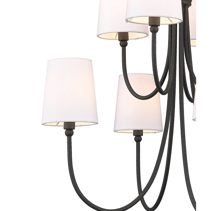 8 Light Large Rustic 26"W x 31"H with Shades Two-tier Chandelier in Forged Black