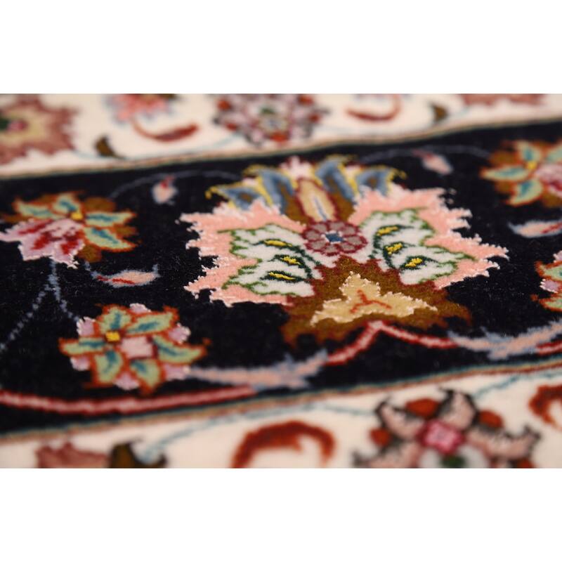 Floral Pink Tabriz Persian Rug Handmade Wool & Silk Carpet - 4'1"x 7'0"