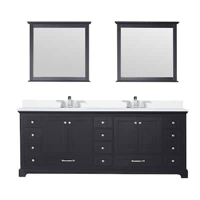 Dukes 84 in. W x 22 in. D White Double Bath Vanity, Cultured Marble Top, Faucet Set, and 34 in. Mirrors