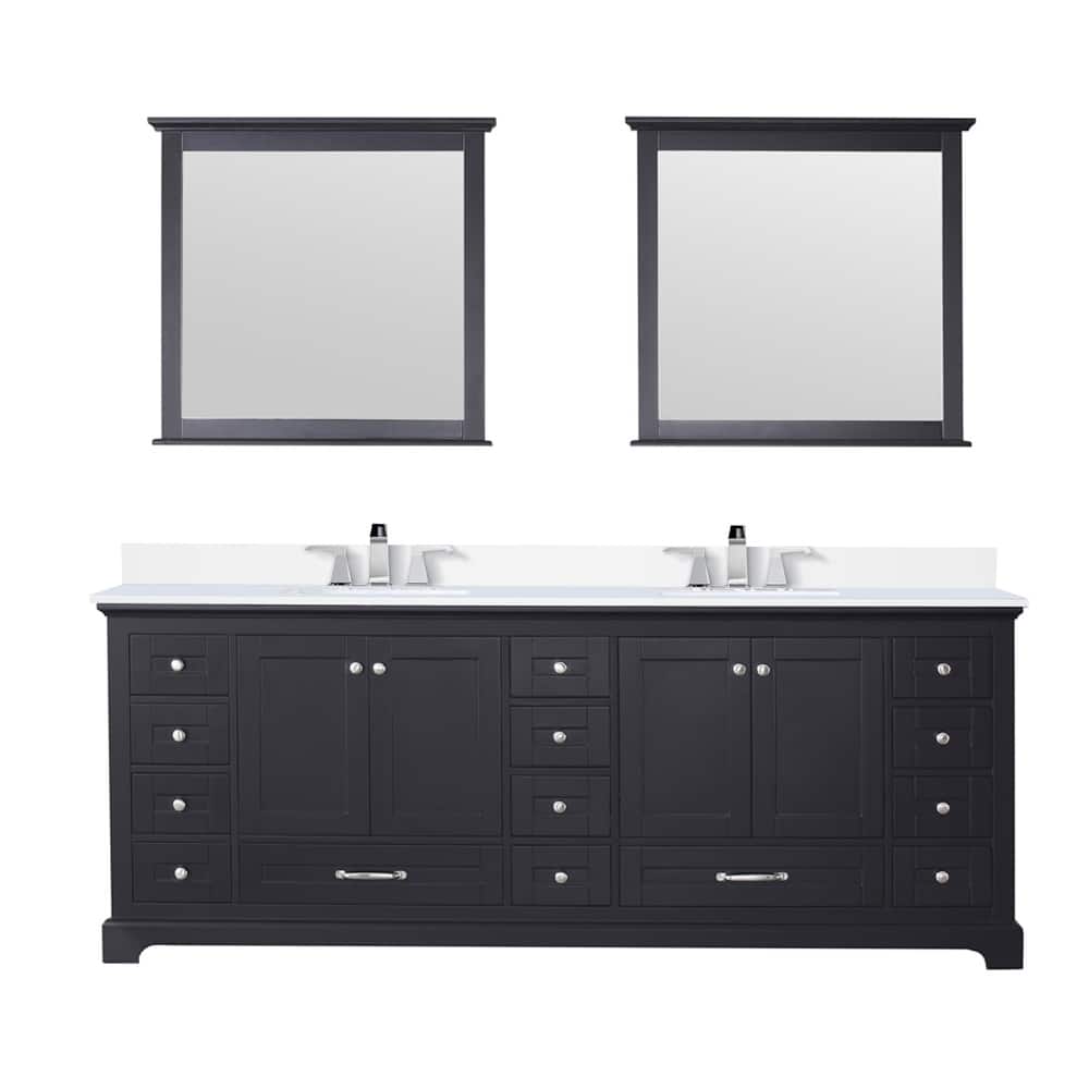 Dukes 84 in. W x 22 in. D White Double Bath Vanity, Cultured Marble Top, Faucet Set, and 34 in. Mirrors