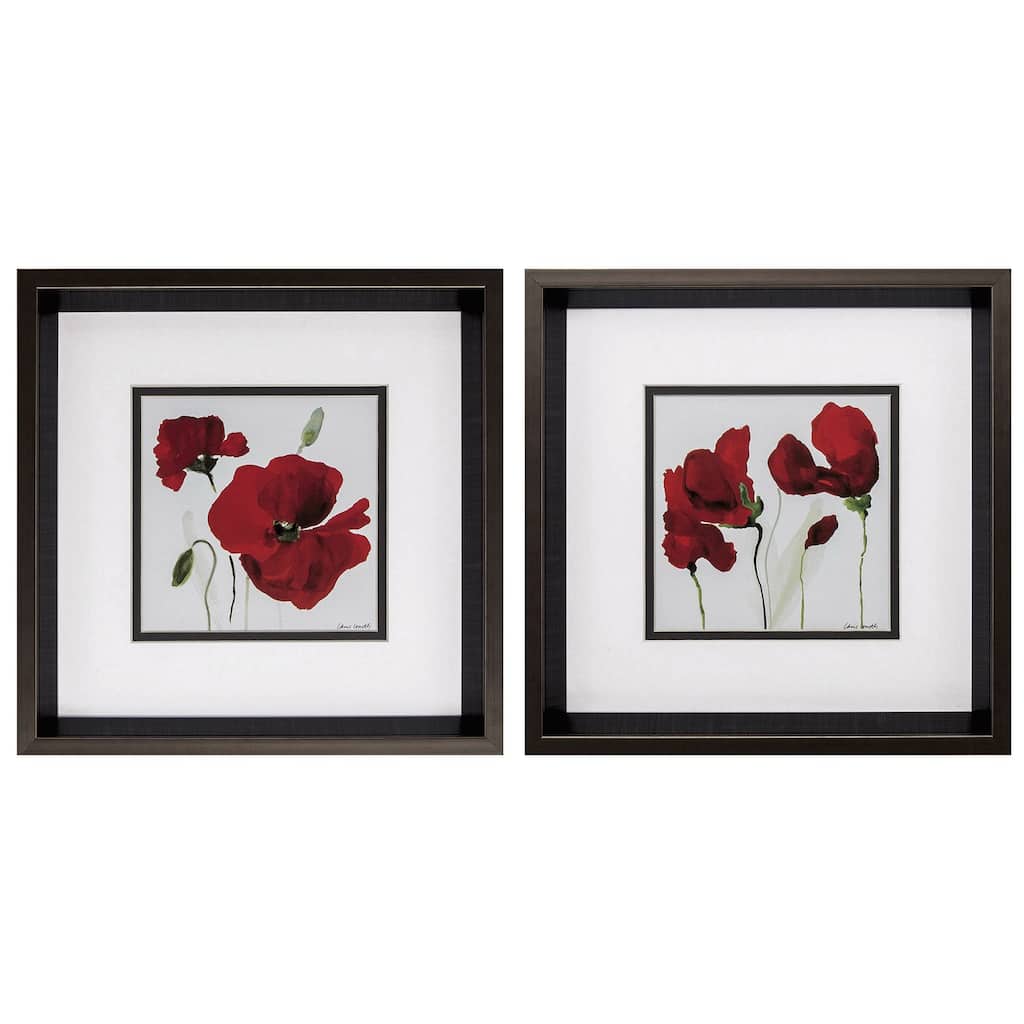 Red Poppy S/2 Framed Art Under glass