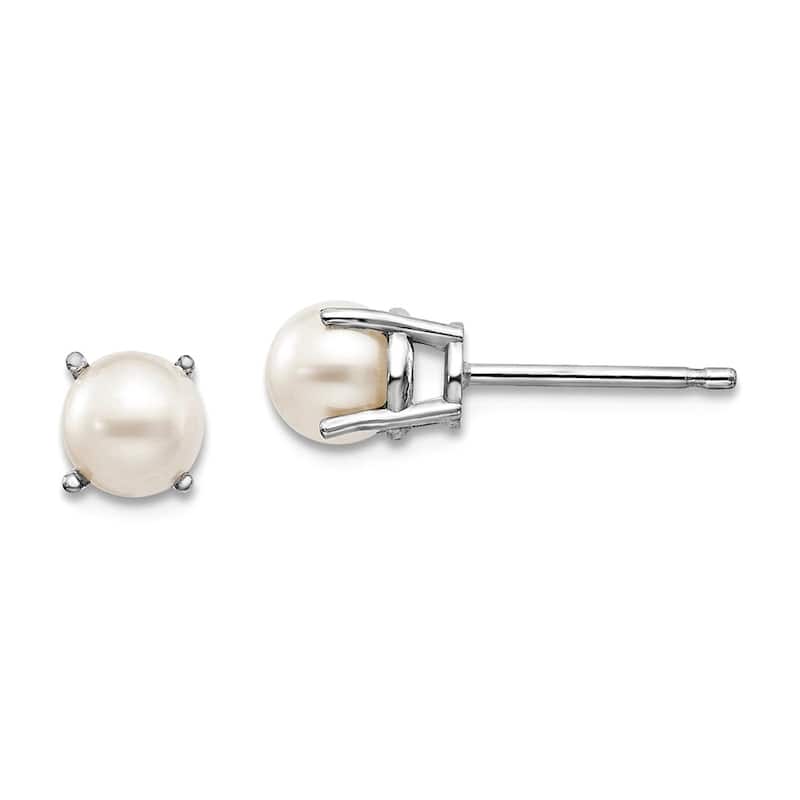 Curata 14k White Gold 6x4 Oval Genuine Gemstone Birthstone Stud Earrings - Pearl